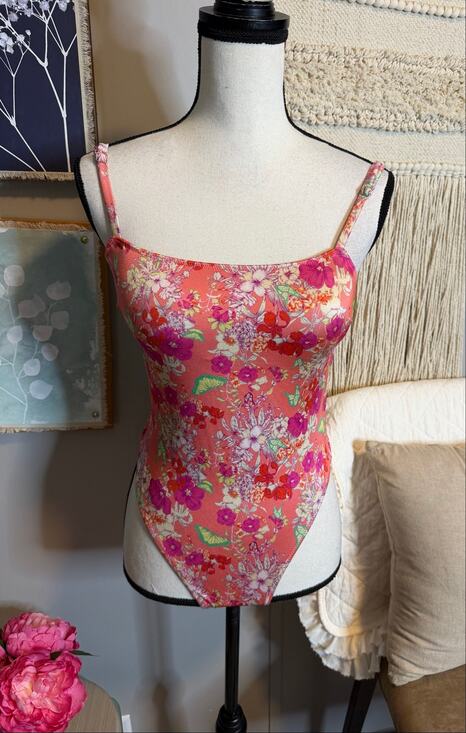 Victoria's Secret Other - Victoria’s Secret Floral One Piece Swimsuit Pink Open Back Tie Waist Size Small